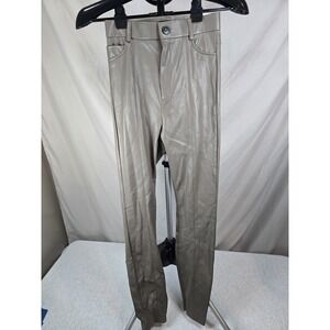 Zara Womens Faux Leather Gray Skinny Pants Flat Front Medium High Rise Zip XS